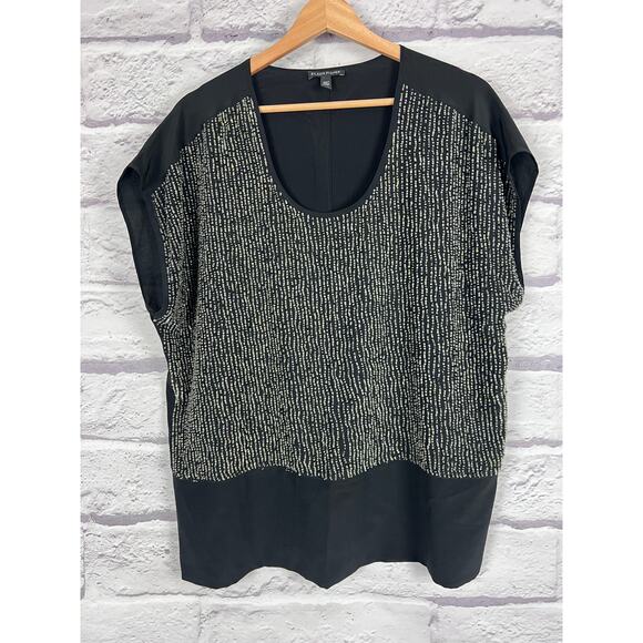 EILEEN FISHER Women's M Black 100% Silk Sequin Top Rivulet Crepe de Chine Blouse - Picture 10 of 10